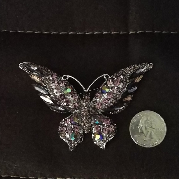 Larger Butterfly Iridescent Rhinestone Brooch Pin Bling - Picture 10 of 12